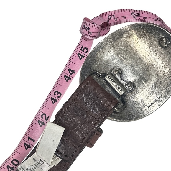 Diesel Mohawk Indian Chief Cow Leather Brown Big Brass Brown Belt Mens 100cm - Picture 10 of 11